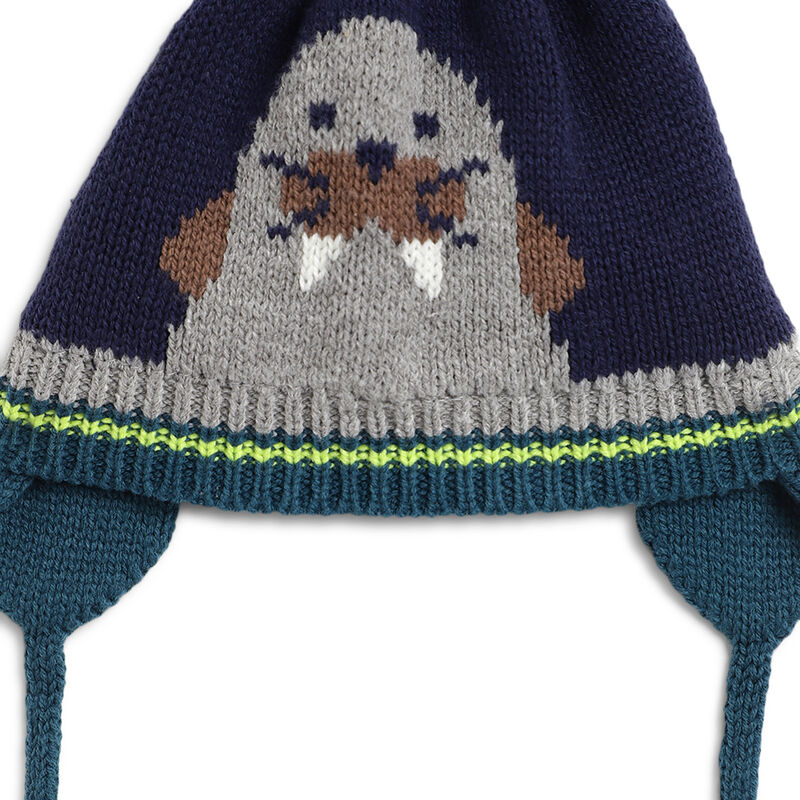 Boys Dark Blue Knitted Hat with Scarf image number 4